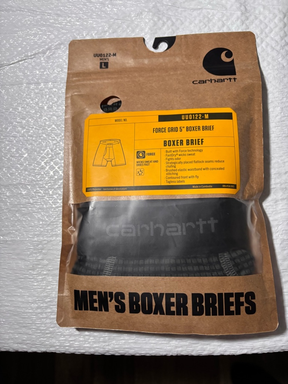 Carhartt Black Men’s Boxer Briefs - Force Grid 5".  050